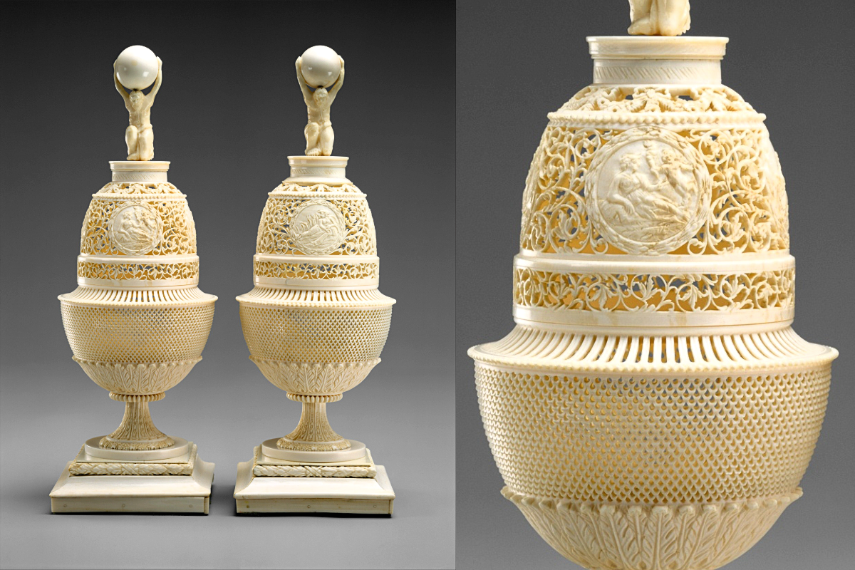 Парные вазы, Николай Верещагин, кость, 21,9×7,6×7,6 см, 1795-1800 гг. © Метрополитен-музей, Нью-Йорк