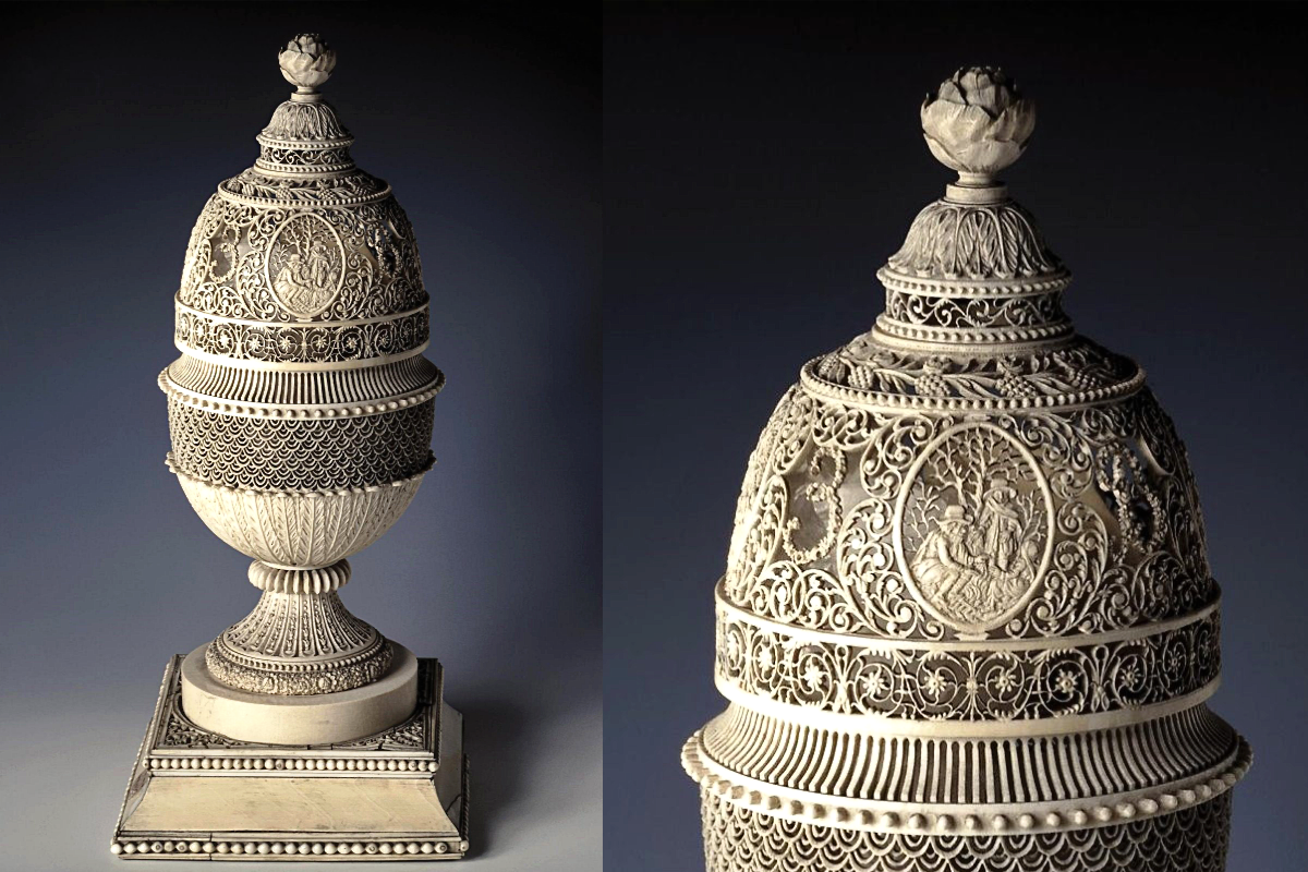 Ваза, Николай Верещагин, кость, высота 32,5 см, диаметр 13,5 см, конец 18 в. © Эрмитаж, Санкт-Петербург