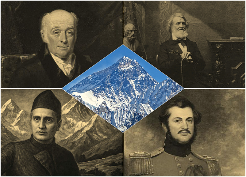 Уильям Лэмбтон, Джордж Эверест, Радханатх Сикдар, Эндрю Во. Коллаж: Мои Гималаи