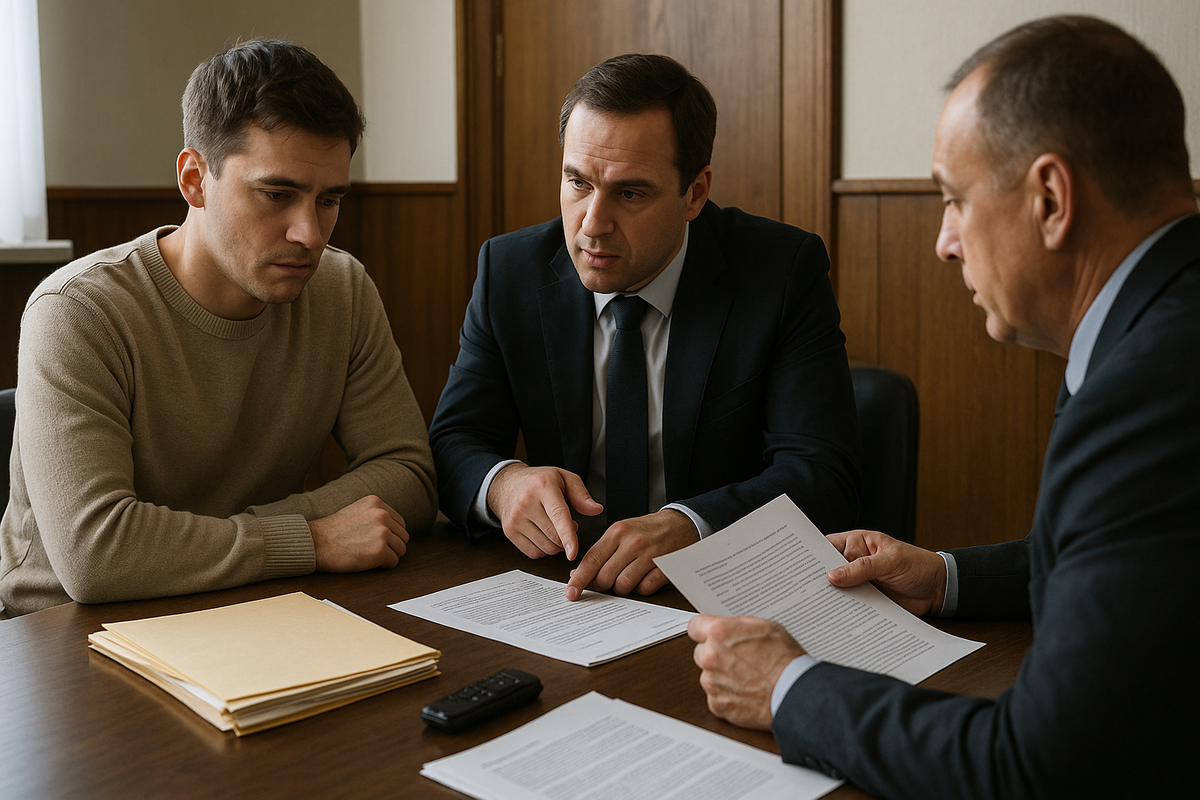 Следователь допрашивает задержанного за незаконный оборот наркотиков