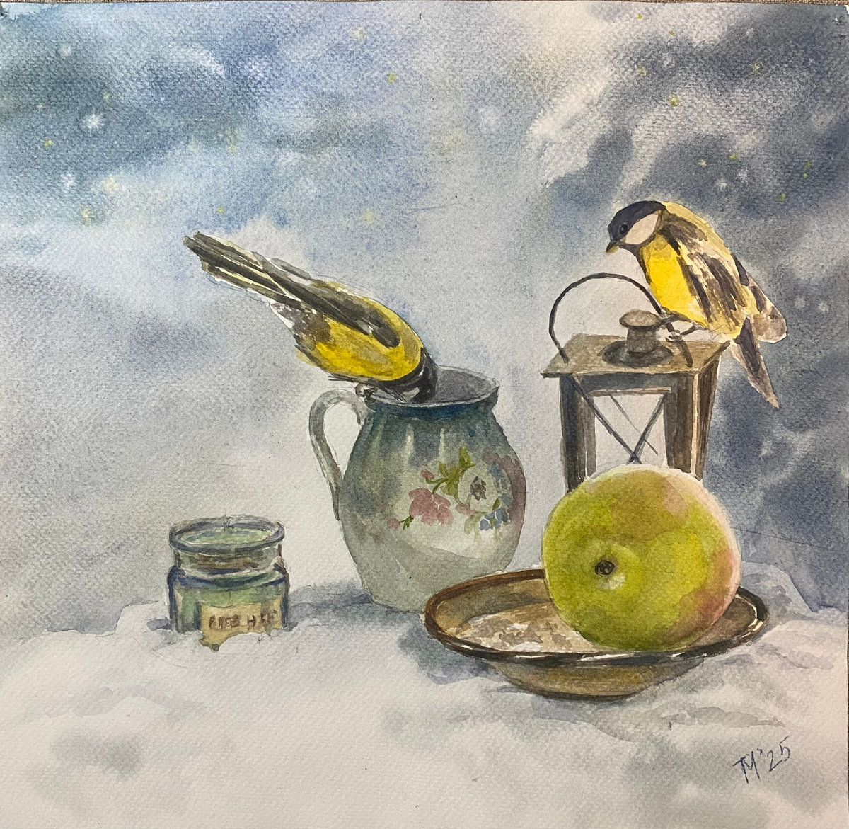 Синицы и теплый натюрморт 