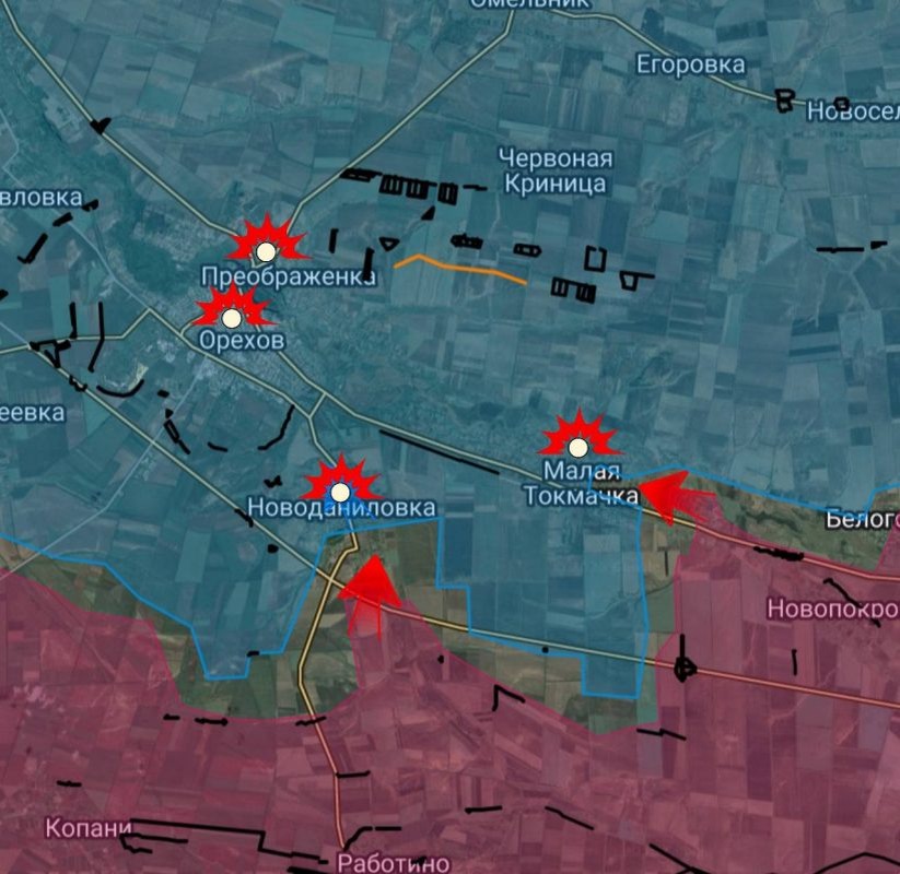    Карта СВО. Войска РФ продвигаются в Новоданиловке и Малой Токмачке.