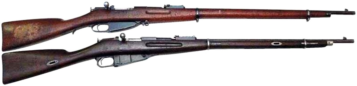 Винтовка Нагана (вверху) и винтовка Мосина (внизу).