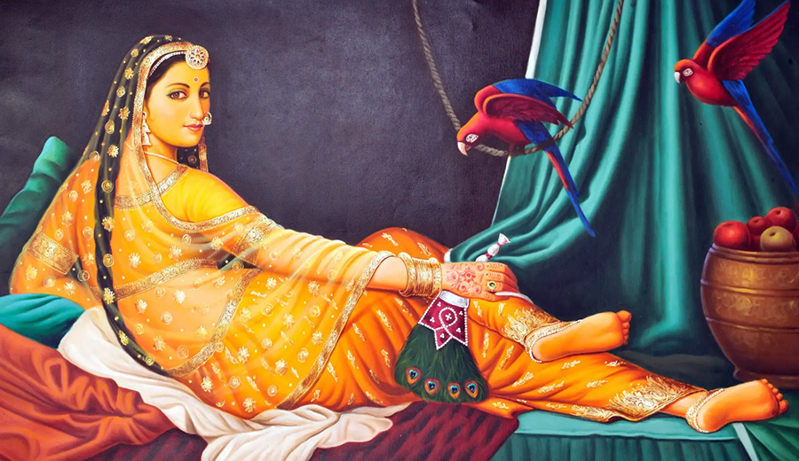 Прекрасная индианка и попугаи