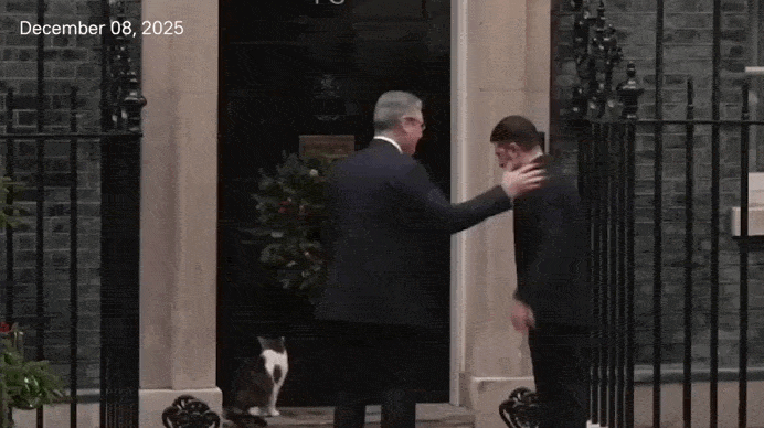    Кошачья дипломатия: кот Ларри в очередной раз сбегает во время визита Зеленского. Видео: ТГ-канал @highlylikely20