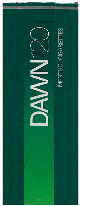 "Dawn" 120 Menthol. США, 1975 год. 20 штук с фильтром в мягкой упаковке и в целлофане. Производитель: R.J. Reynolds Tobacco Company. Владелец торговой марки: R.J. Reynolds Tobacco Company.