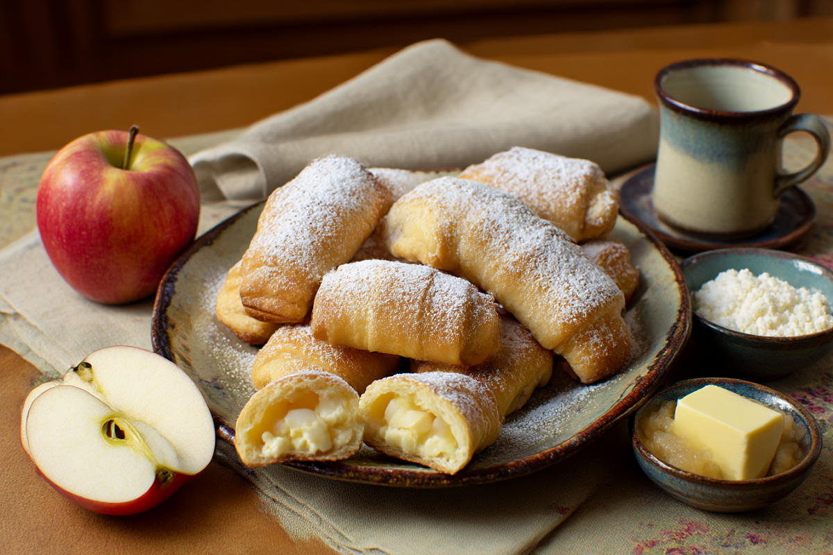    Творожные рогалики с яблоками легко становятся «фирменной» домашней выпечкой, потому что их всегда просят испечь ещё раз.