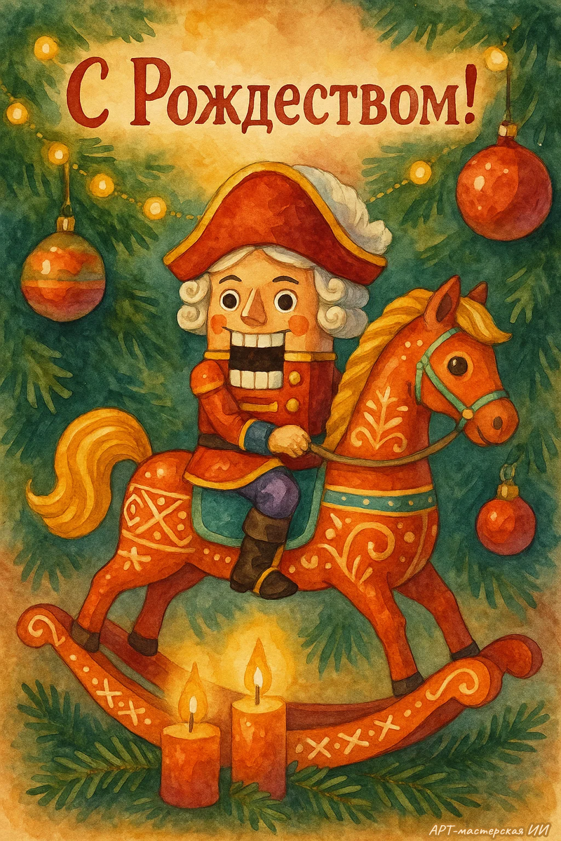 Открытка с Рождеством в стиле «Щелкунчик» от АРТ-мастерская ИИ