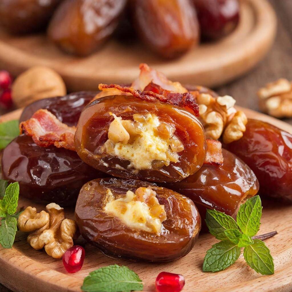 Фаршированные финики с козьим сыром и беконом — закуска для новогоднего стола