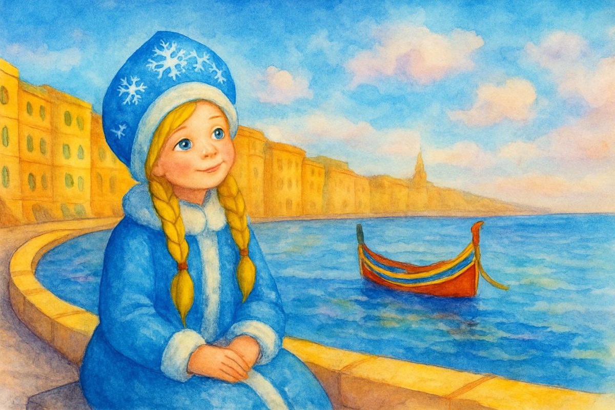 Эту Снегурочку на Мальте нарисовал ИИ. Поставила её,  чтобы никому из участников не было обидно 