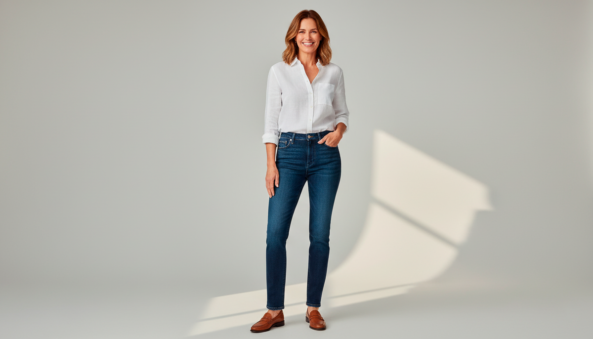 Вот это результат. Высокая посадка, тёмный цвет, качественная ткань — и образ выглядит стильным и элегантным. Именно в таких джинсах вы будете чувствовать себя уверенно.