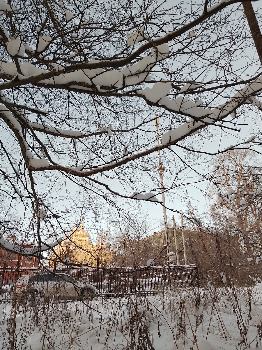 9 декабря. Зеленый храм на солнце выглядит золотым.