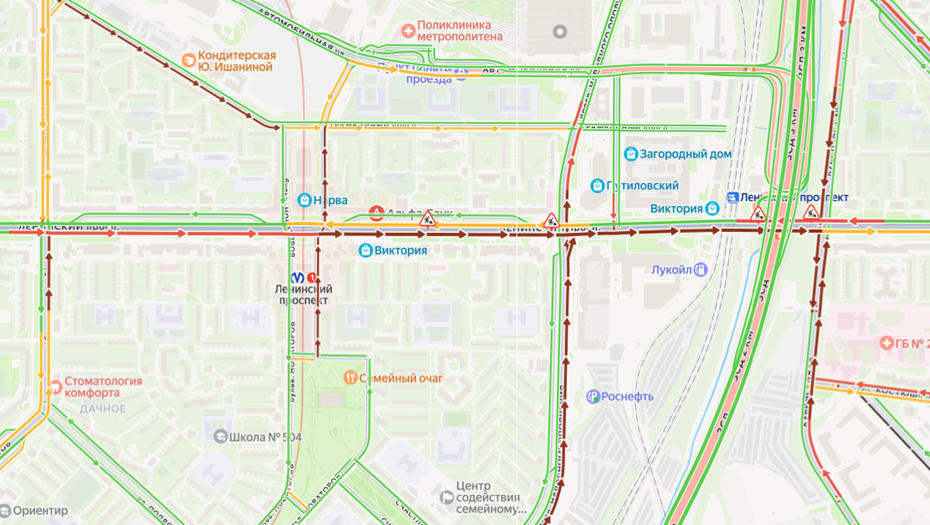    Пробка на Ленинском проспекте и близлежащих улицах 10 декабря Автор фото: Яндекс Карты