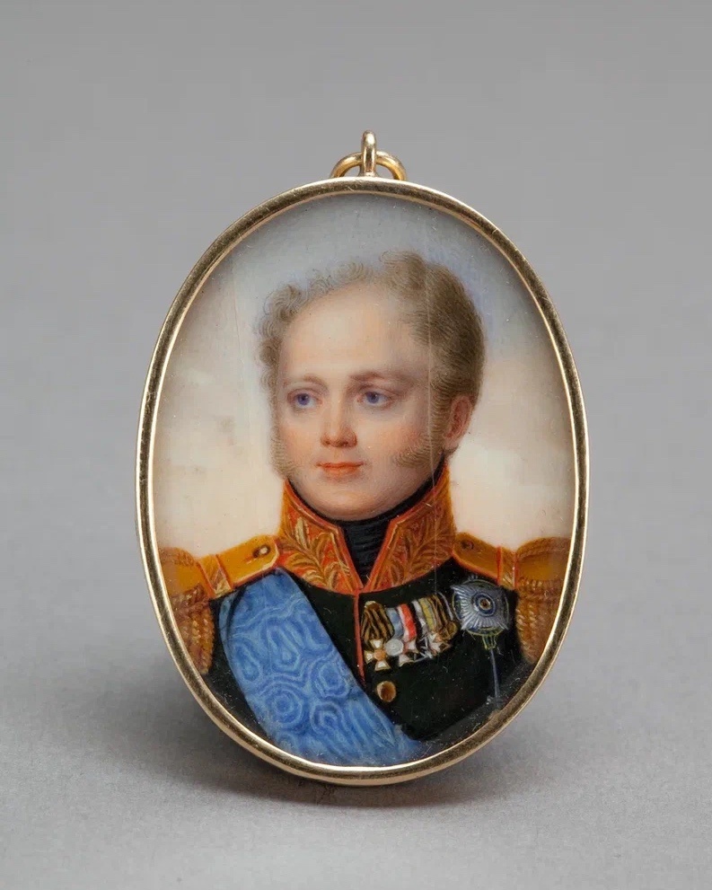 Миниатюра-медальон овальный. Портрет императора Александра I. Неизвестный художник. Российская империя, 1820-е гг.
