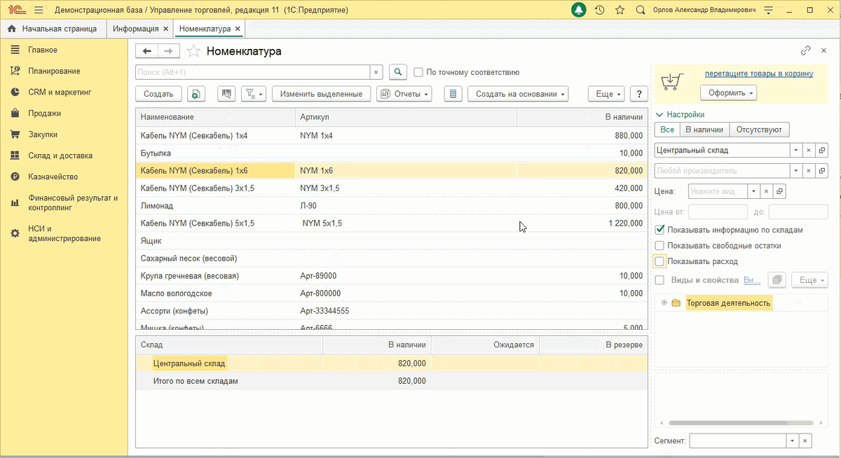 Информация по расходу номенклатуры