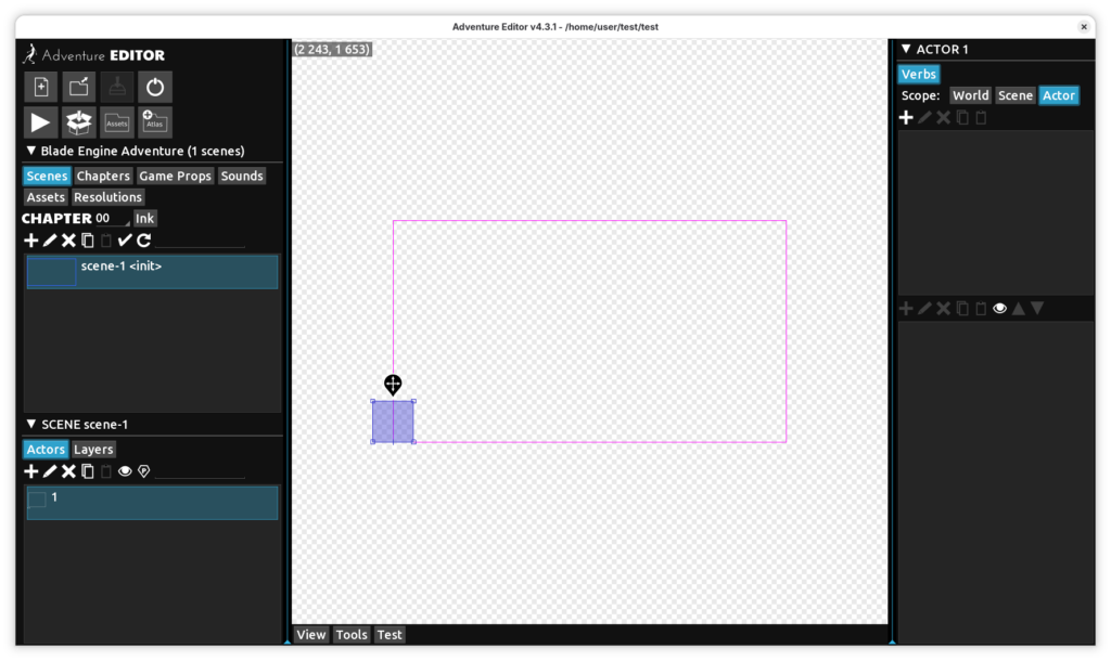 Adventure Editor позволяет визуально собирать сцены, расставлять персонажей и настраивать логику взаимодействия, не написав ни строчки кода.
