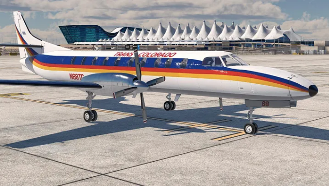 Цифровая реконструкция N68TC, самолёта, попавшего в аварию. В интернете нет фотографий этого самолёта или любого другого самолёта Trans-Colorado Metroliner в этой конкретной ливрее, которая на самом деле принадлежала Pioneer Airways, предыдущему владельцу самолёта. Trans-Colorado не удосужилась перекрасить его, оставив только название компании и логотип. (Mac Flyer через X-Plane)