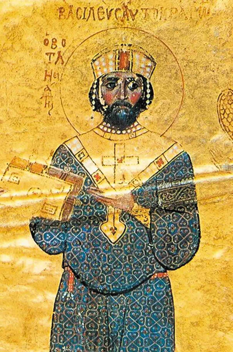 Император Никифор III Вотаниат. Фрагмент миниатюры из сборника проповедей святого Иоанна Златоуста. 1078–1081 годы. Византия. Национальная библиотека Франции