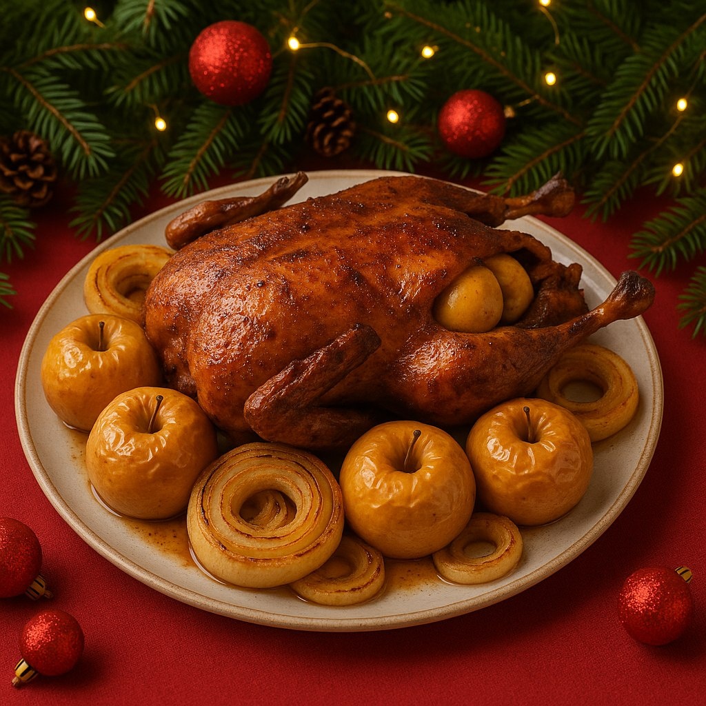 утка, фаршированная яблоками