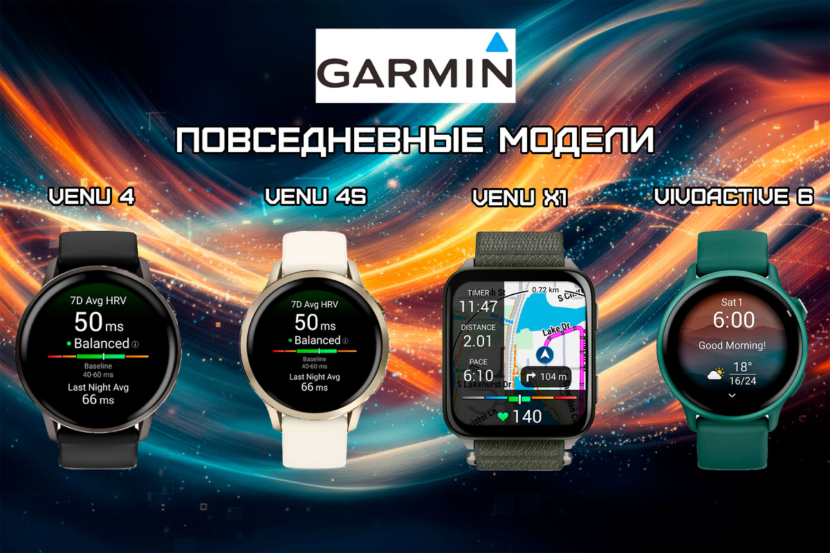 GARMIN Venu 4 45мм, GARMIN Venu 4 41мм,  GARMIN Venu X1 или GARMIN vivoactive 6