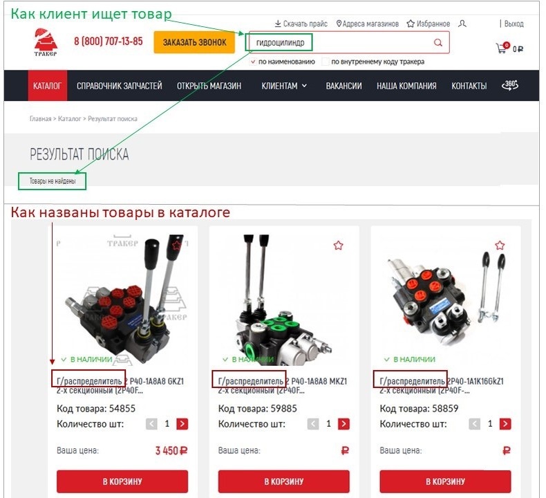 Работа поиска на сайте до внедрения технологии умный поиск
