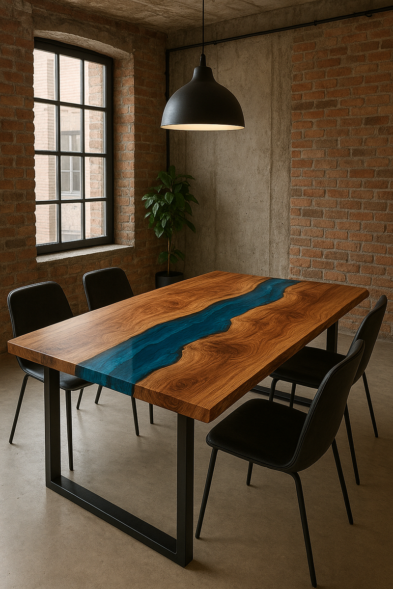 Стол из смолы в лофт интерьере