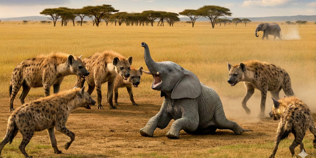 Шесть гиен окружили слонёнка… и у меня было всего несколько минут, чтобы спасти его