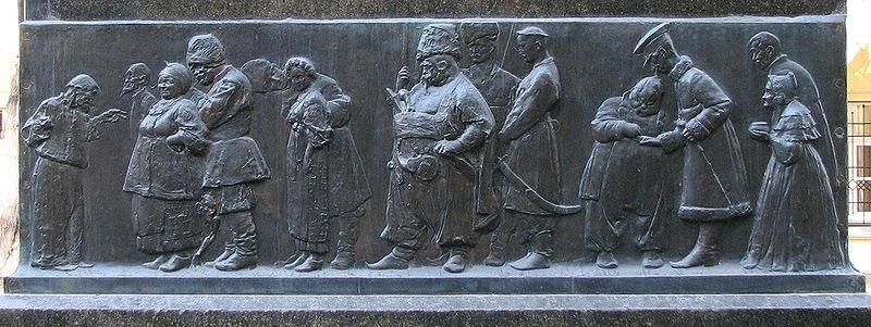 Владимир Гиляровский в образе Тараса Бульбы на барельефе памятника Николаю Гоголю 