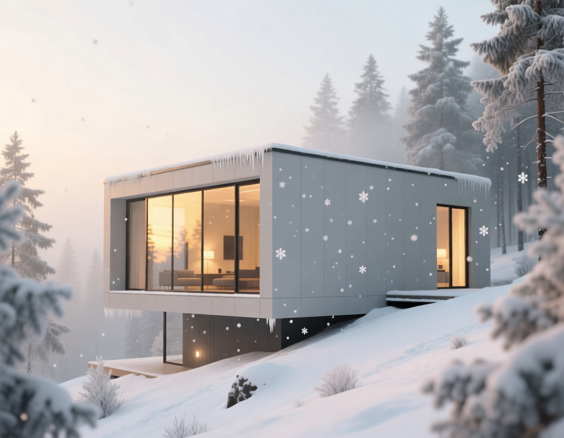 Тёплый модульный дом зимой