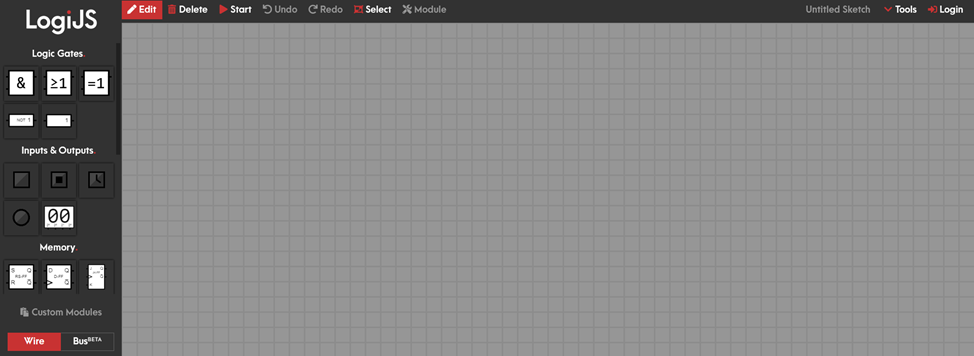 Скрин главного окна симулятора логических схем LogiJS