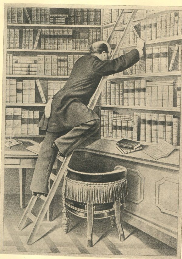    Алоизий Пихлер ворует книги из библиотеки. / Фото: Журнал "Русский библиофилъ"