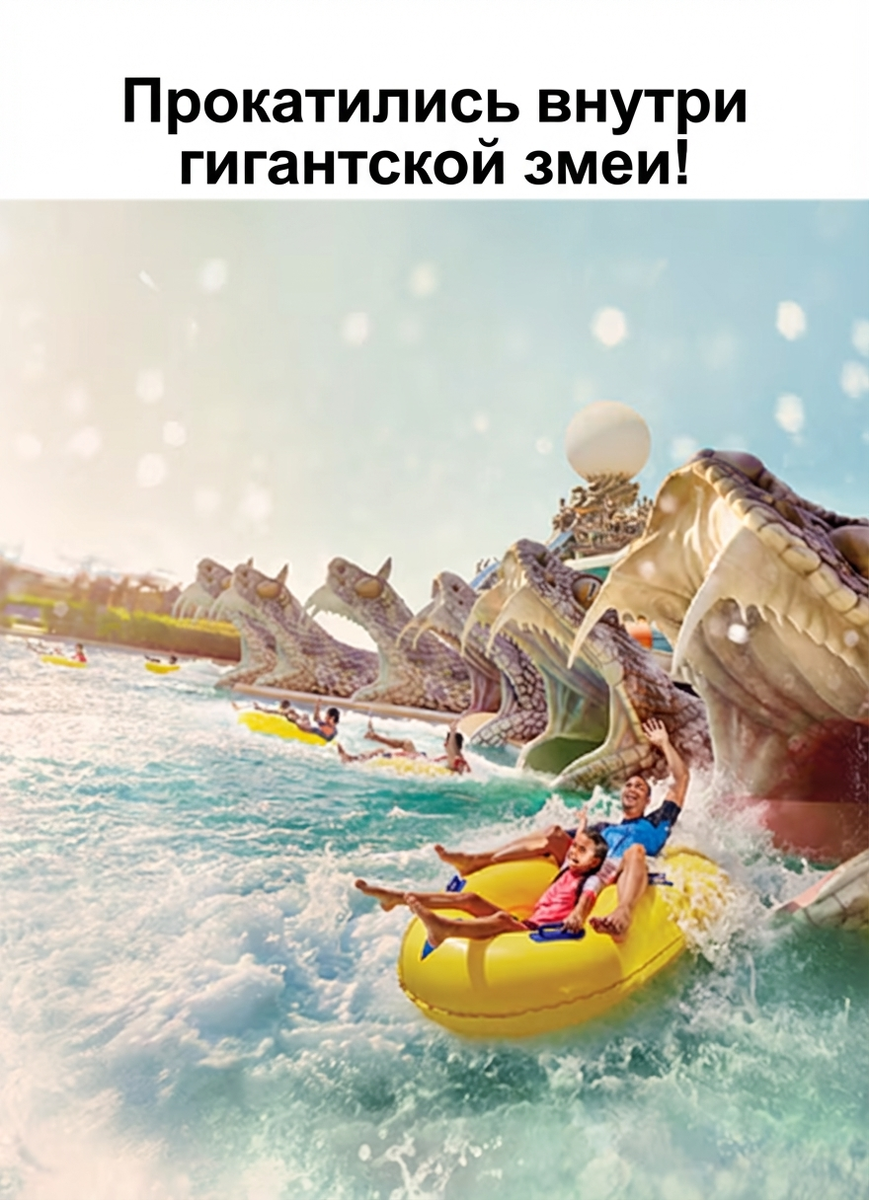 Основные зоны и топ-аттракционы Yas Waterworld
Парк сделан в арабской тематике: жемчуг, пустыня, приключения. Территория разделена на несколько зон с разным уровнем адреналина.