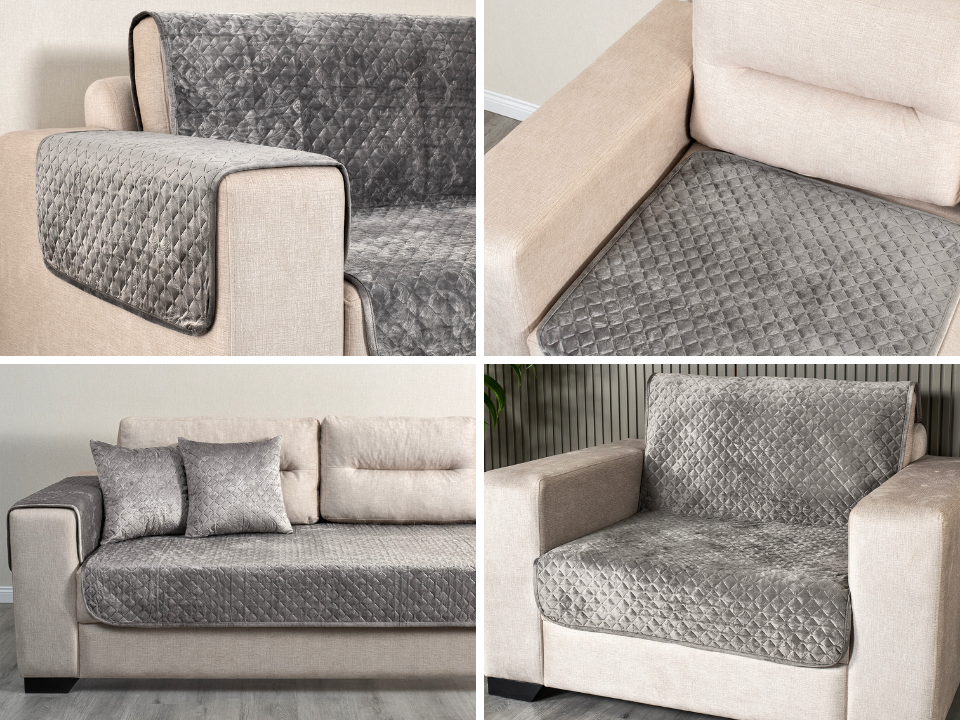 Дивандек для кресла «LOCA» 90x160 см, цвет серый — WB арт. 349802418. | Универсальная накидка «LOCA» на подлокотник дивана, кресла — WB арт. 613712936.