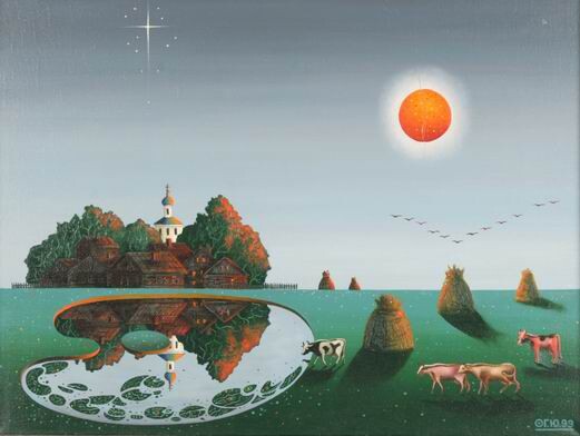 © Юрий Гербих. Деревенька. Холст, масло. 60 x 80см. 1999.