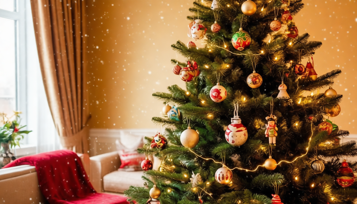 Устойчивая елка — основа безопасности. Привяжите верхушку к потолку и используйте тяжелую подставку. А на нижние ветки повесьте только небьющиеся игрушки: так вы обезопасите и елку, и любопытного малыша.