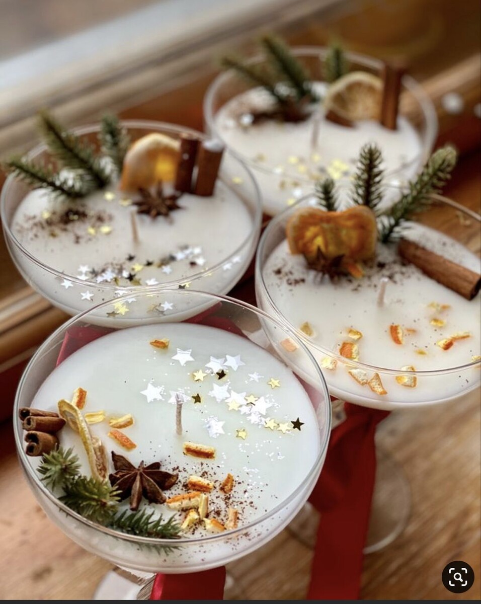 Пример укращения свечи в новогодней тематике