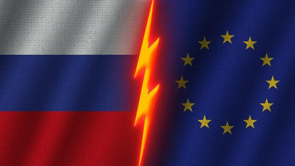 Флаги России и Европейского Союза.