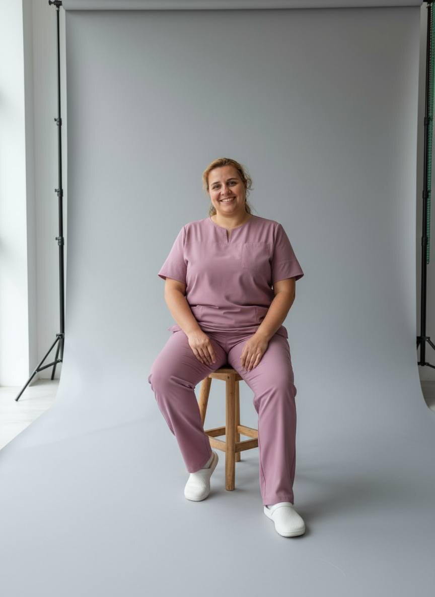 Да, чаще всего доула выглядит вот так: в медицинской форме, резиновых кроксах и с улыбкой на лице