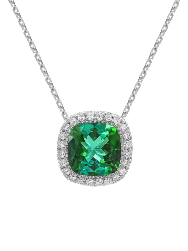 Кулон Mercury Bonbons из белого золота с бриллиантами и зеленым турмалином