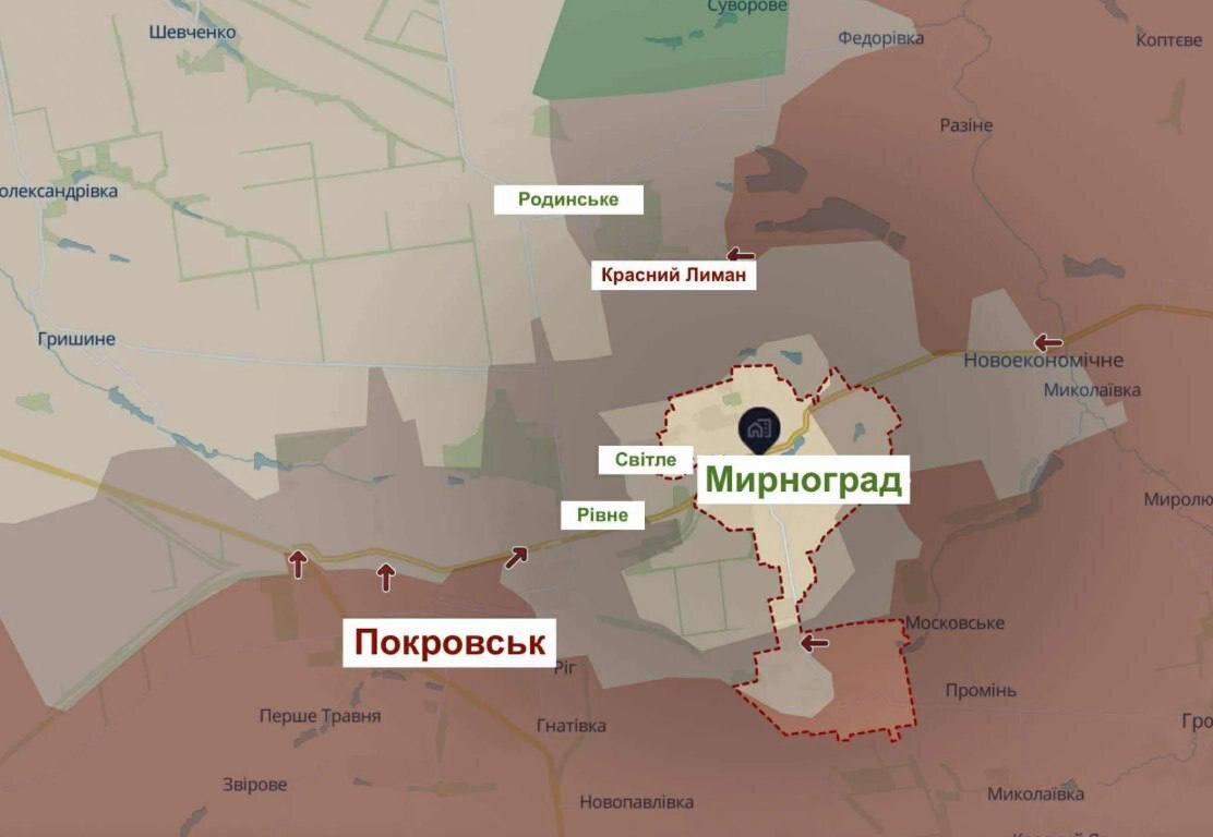    Украинская карта боевых действий в Покровском-Мирноградском регионе