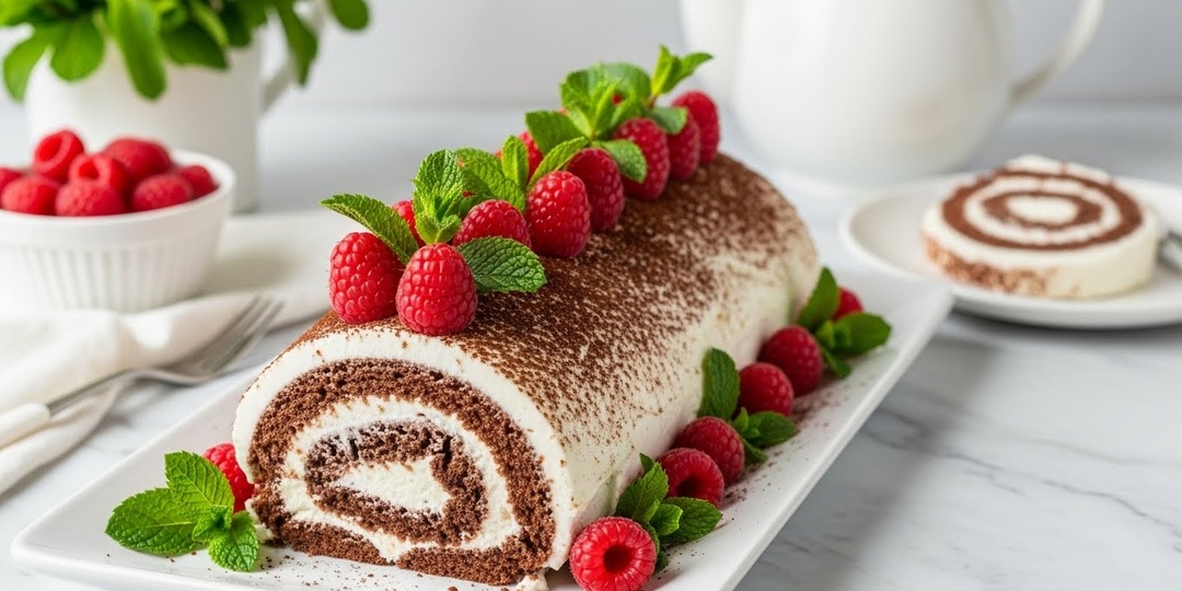 Всего 8 минут в духовке: нежнейший шоколадный рулет к чаю