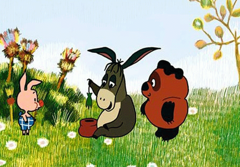 Кадр из мультвильма, где ослик Иа получил в подарок лопнувший шарик в пустом горшке