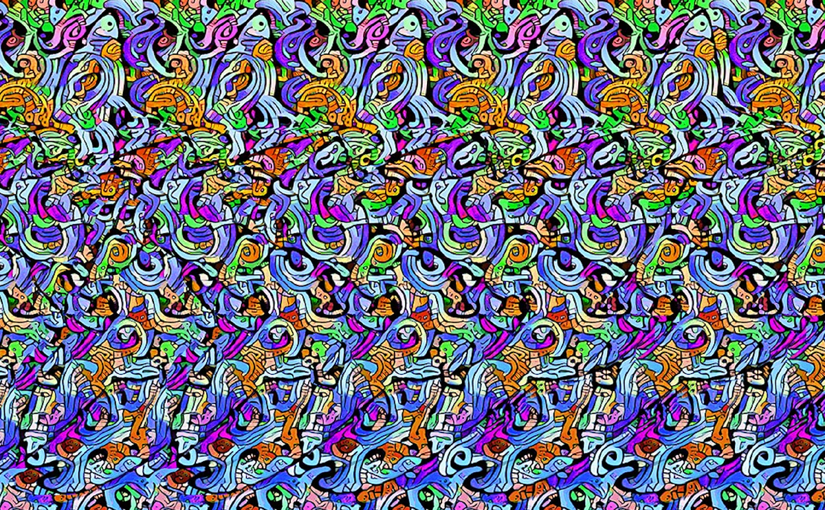 Стереокартинка с глубоким 3D-эффектом и скрытым изображением. Объёмная оптическая иллюзия, визуальная загадка для тренировки зрения, магический стереоузор.