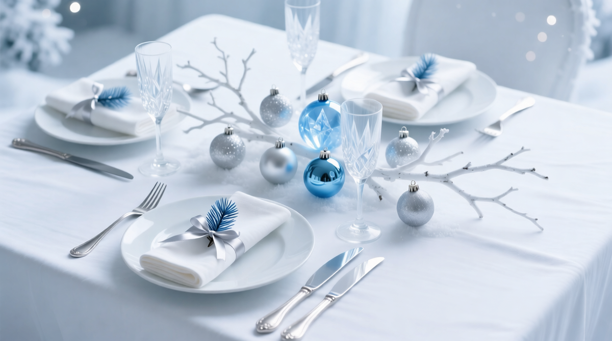 Отойдите от стереотипов! Сочетание белого, серебра и глубокого синего создает атмосферу морозной, изысканной сказки. Это свежо, элегантно и невероятно празднично.