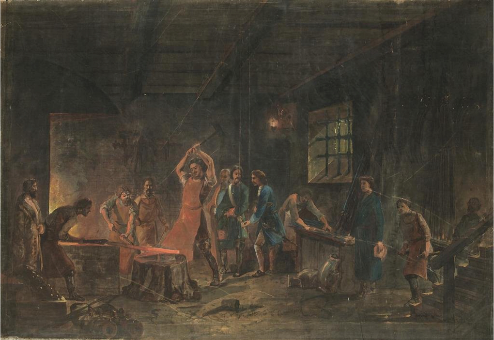 Н. Н. Каразин. Развитие железных заводов (Пётр куёт железо). 1872. ГРМ.