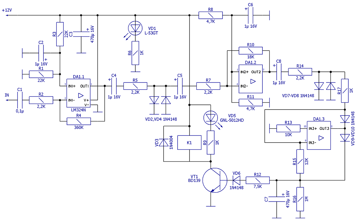Схема электрическая принципиальная коммутатора с управлением малым звуковым сигналом