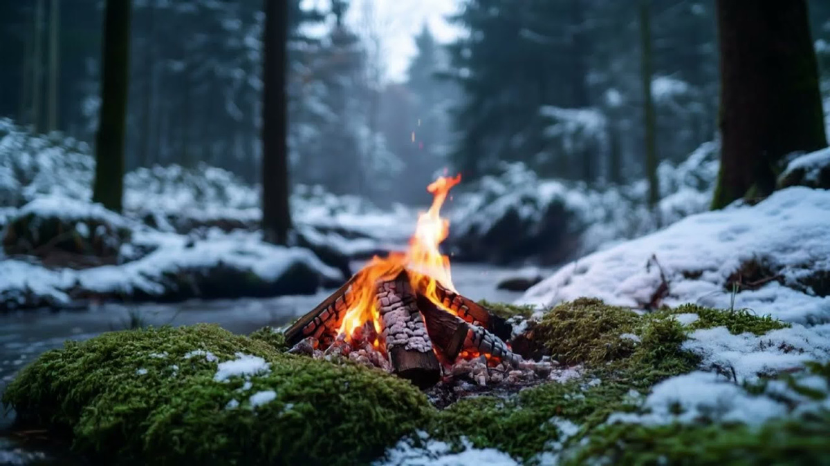 Костёр — ключевой элемент зимнего бивуака.