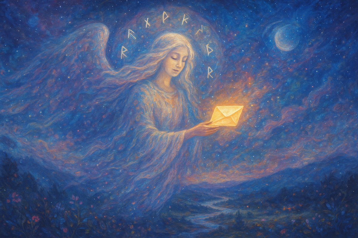 Послание Ангела Хранителя на рунах
Мистическая иллюстрация к руническому раскладу с Ангелом Хранителем и рунами Уруз, Лагуз, Альгиз, Отала, Беркана, Феху. Энергия защиты, силы и изобилия в одном послании для тех, кто любит гадание на рунах и ищет знаки Судьбы.