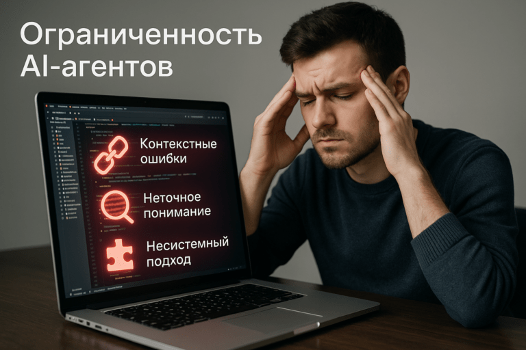    Ограниченность AI-агентов: контекстные ошибки, неточное понимание кода, отсутствие системного подхода к разработке программного обеспечения.