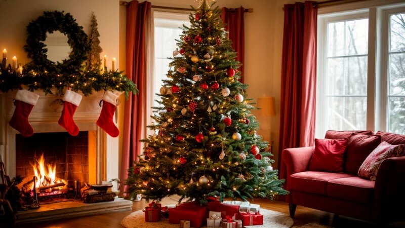     Елка. Новый год. Интерьер. Декор новогодний Нейросети